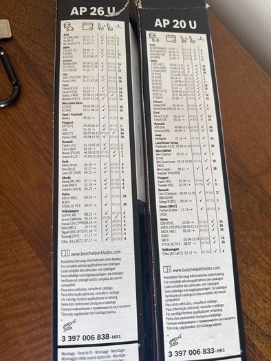 wiper blades Bosch ap20u and 26u