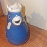 Rooster Pitcher Creamer Hand Painted Ceramic Pottery Blue & White Signed Image 2