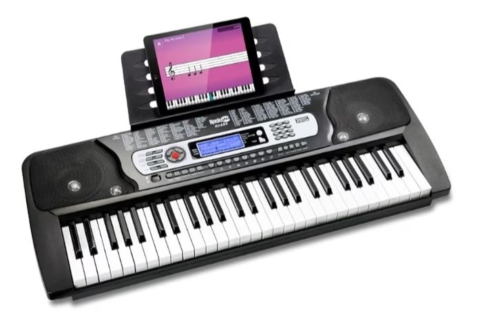 54 Key Keyboard Piano with Power Supply, Sheet Music Stand, Piano Note Stickers & Simply Piano Lessons, Black
