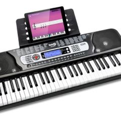 54 Key Keyboard Piano with Power Supply, Sheet Music Stand, Piano Note Stickers & Simply Piano Lessons, Black