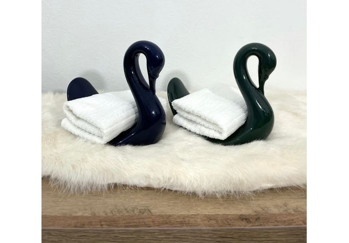 80s retro ceramic swan guest towel or napkin holder