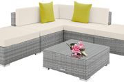 Aluminium Polyrattan Lounge Set with Glass Table, Sofa Table Set, for Garden, Balcony and Patio, Includes Cushions