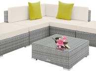 main image for ad Aluminium Polyrattan Lounge Set with Glass Table, Sofa Table Set, for Garden, Balcony and Patio, Includes Cushions