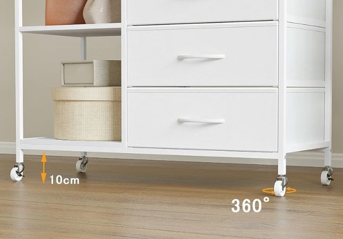 Wardrobe with 3 Drawers White  easy assembly Wood Top Steel Frame Ultimate Storage sturdy Multifunctional System