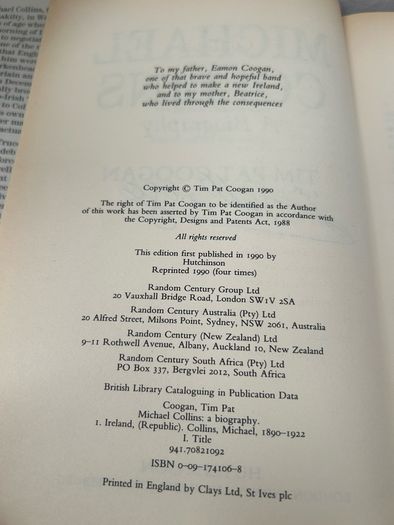 Michael Collins A Biography Tim Pat Coogan - RARE SIGNED 1990 Hutchinson HB