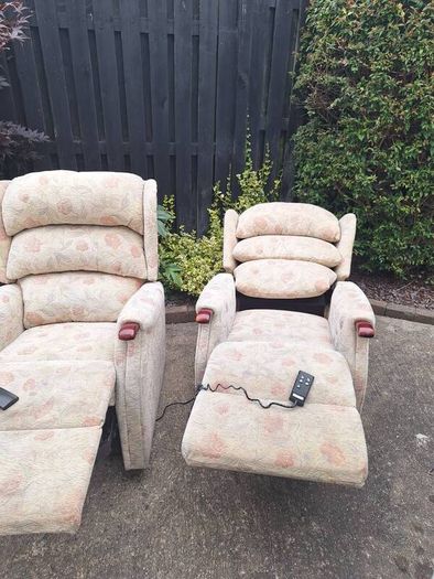 Two dual motor riser recliner electric armchairs