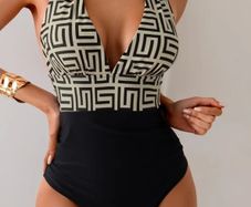 Black Geometric Print Swimsuit