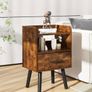 Bedside Table Set of 2, Nightstand, Side Table, Wooden Sofa End Table with Fabric Drawer, Open Shelf, Solid Wood Legs, 39x29x63 cm, for Bedroom, Living Room, Rustic Brown Image 2