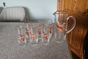 Reduced!!!   Vintage pheasant water tumblers and water jug
