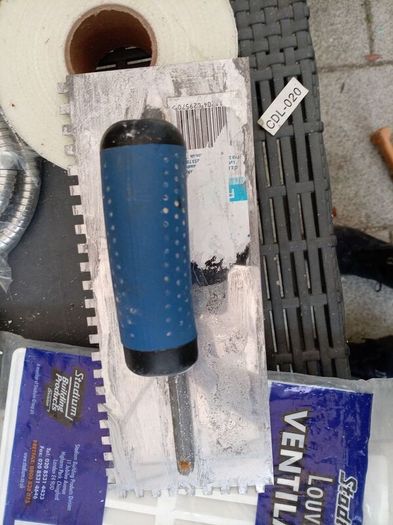 building tools/items. Include trowel, mitre, shower hose, vents...