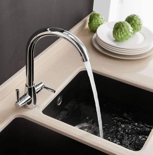 Kitchen Mixer Tap Dual Lever Swivel Spout Chrome Sink Taps (FREE POSTAGE)