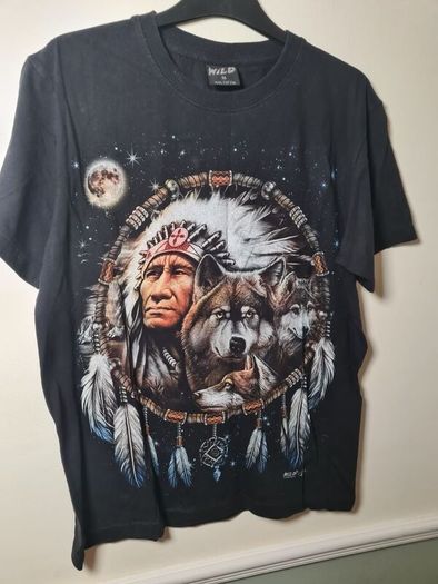Vintage Wild T Shirt American Indian Wolves Dreamcatcher Print Fromt And Back Size Medium