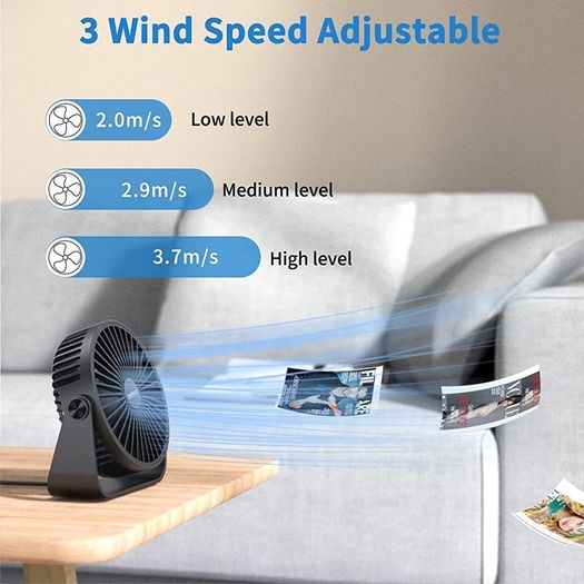 USB Desk Fan, 3 Speeds Adjustable Strong Wind Table Fan, 360 Degree Rotation Mini Personal Fan 6 Inches Portable Cooling Fan for Desktop Office Home Bedroom Car Outdoor Camping MULTIPLE COLOURS AVAILABLE (FREE POSTAGE)