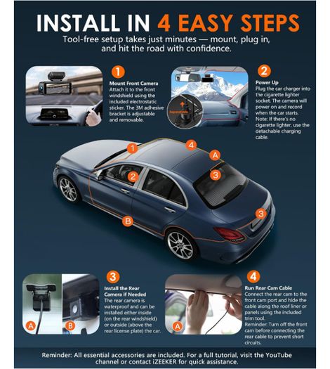 iZEEKER iD340 4-Channel Dash Cam, 4K