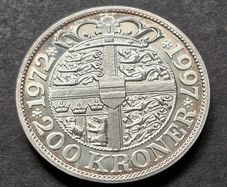 1997 Denmark 200 Kroner - Margrethe II Silver Jubilee, 1 oz .999 Silver coin