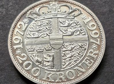 1997 Denmark 200 Kroner - Margrethe II Silver Jubilee, 1 oz .999 Silver coin