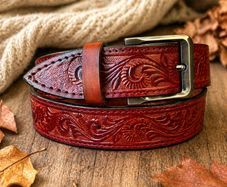 Premium Genuine Leather Belt Dual Tone Vintage Embossed Design with Antique Metal Buckle
