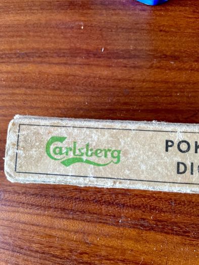 Rare Carlsberg Beer Early 20th Century Travel Poker Dice In Original Vintage Sliding Box Made in Denmark