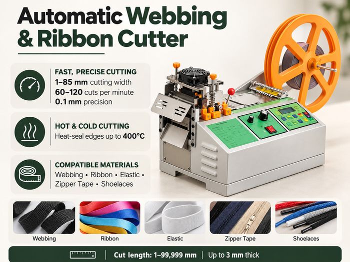 Automatic Hot and Cold Webbing Ribbon Cutting Machine 85 mm with LCD Display