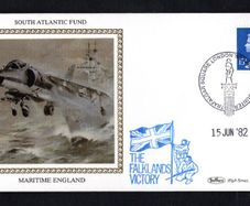 1982 Great Britain Benham Silke Cover showing Sought Atlantic Fund tying 15p Machin definitive stamp also with The Falklands Victory cancel. Part of Maritime England