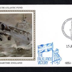 1982 Great Britain Benham Silke Cover showing Sought Atlantic Fund tying 15p Machin definitive stamp also with The Falklands Victory cancel. Part of Maritime England
