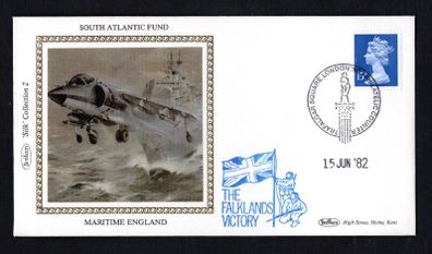1982 Great Britain Benham Silke Cover showing Sought Atlantic Fund tying 15p Machin definitive stamp also with The Falklands Victory cancel. Part of Maritime England