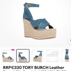 TORY BURCH Leather Espadrille Sandals US9 UK6 EU39 Logo Ankle Strap