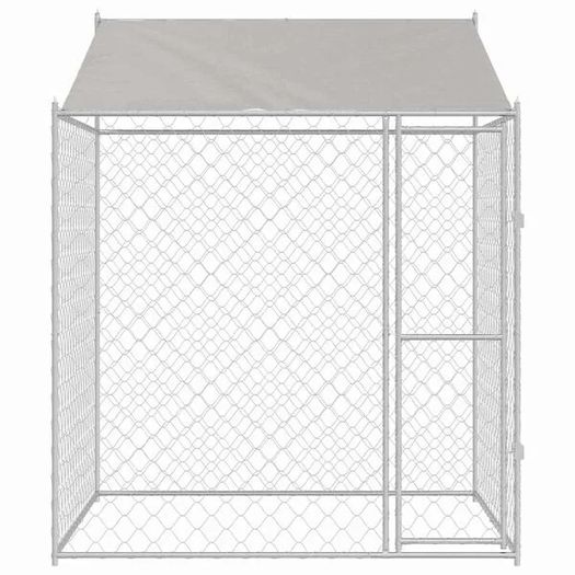 Dog Cage with Roof Silver 200 x 200 x 258 cm Steel and PE