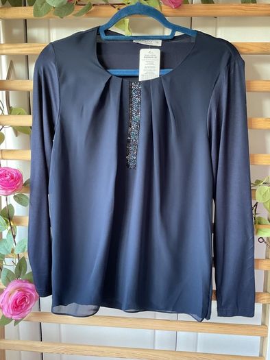 top Bnwt navy chiffon & embelished front sunwear brand European brand size 38
