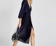 ZARA Shimmery Blue Wrap Front Midi Dress Size S!