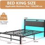 King Size Bed Frame with Storage Headboard, 5ft Upholstered Bed Frame Kingsize with Charging Station and LED Lights/Under Bed Storage Image 2