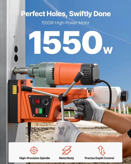 Magnetic Drill, 1550W Motor 50 mm Coring Diameter, 13000 N Magnetic Force, 0-550 RPM Variable Speed, Portable Electric Mag Drill Press Drilling Machine for Metal Surface, Home Improvement
