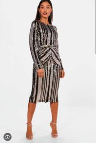 Black/Silver Sequin Midi Dress (Boohoo)