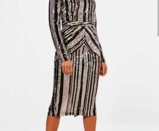 Black/Silver Sequin Midi Dress (Boohoo)