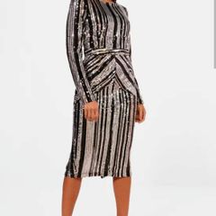 Black/Silver Sequin Midi Dress (Boohoo)