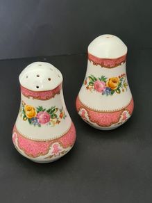 Crown Staffordshire Salt & Pepper Set Lyric Tunis Pink Bone China England