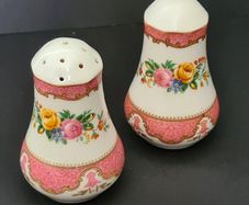 Crown Staffordshire Salt & Pepper Set Lyric Tunis Pink Bone China England