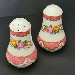 Crown Staffordshire Salt & Pepper Set Lyric Tunis Pink Bone China England