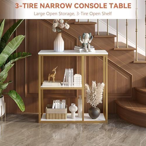 Console Table Small Gold Entryway Tables with Storage Shelves 80cm