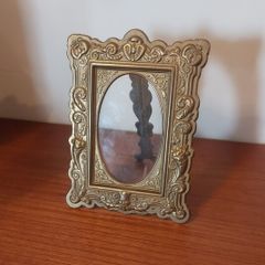 A Fabulous Antique/Vintage Victorian Small Brass Table-Top Picture Frame or Photo Frame with Ornate Rococo Style Decorative Elements and a Hinged Easel Stand, Complete with Original Glass Insert