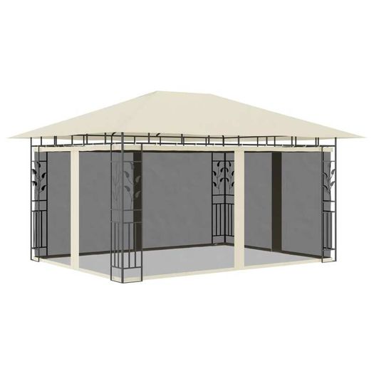 Gazebo with Mosquito Net and String Lights 4x3x2.73 m Cream 180 g/m Sq
