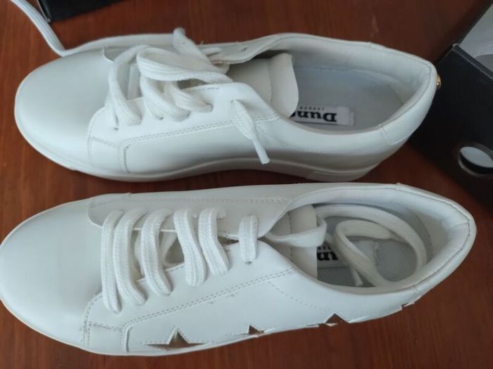 Dune London white multi star lace up trainers, size uk4/eu37