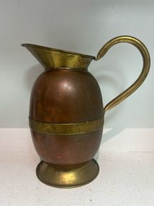 Antique copper and brass wine  pitcher
