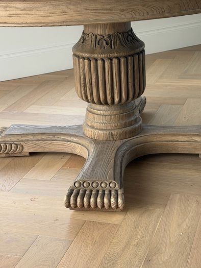 Large Round Dining Table Ornately Carved Pedestal French Country House Style