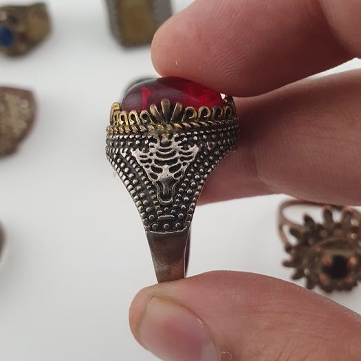 15 Antique Style Brass Rings Mixed Stone & Colourful Glass Accents