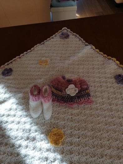 BABY Blanket, Hat and Booties REDUCED Christening Gift Set