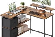 L-shaped desk with 2 drawers vintage brown