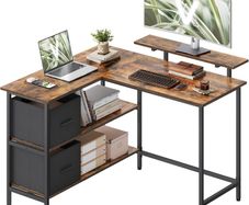 L-shaped desk with 2 drawers vintage brown