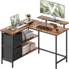 L-shaped desk with 2 drawers vintage brown