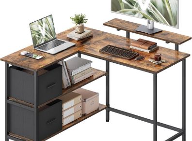 L-shaped desk with 2 drawers vintage brown